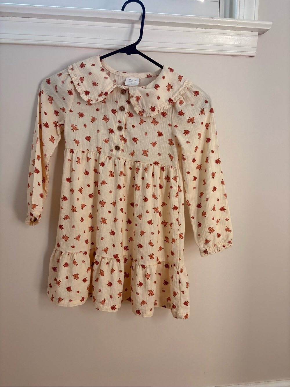 Cream Floral Tiered Long-Sleeve Dress for Kids